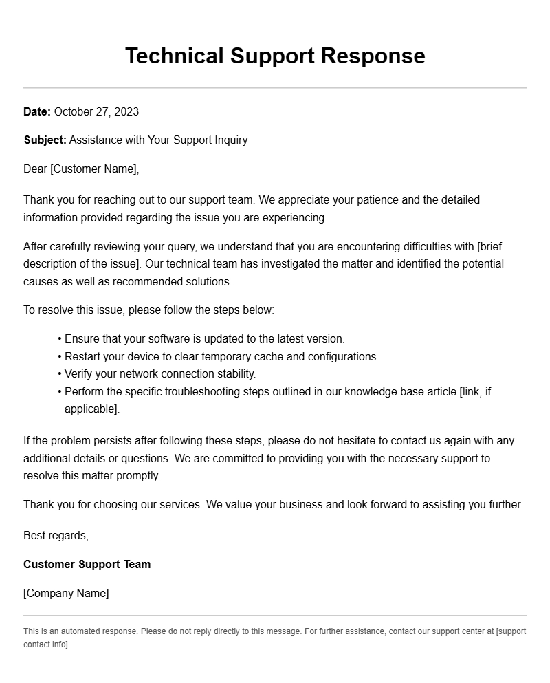 Effective Technical Support Response Letter Samples
