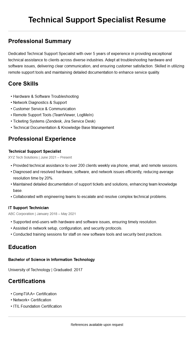 Effective Technical Support Specialist Resume Samples to Stand Out