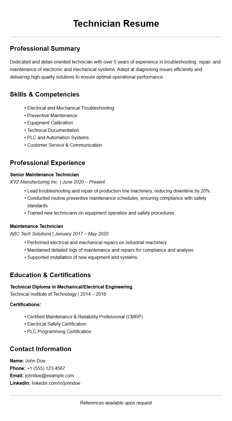 Professional Technician Resume Templates for Every Skill Level