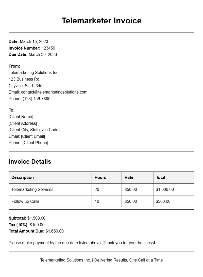 Telemarketer Invoice Templates for Efficient Billing