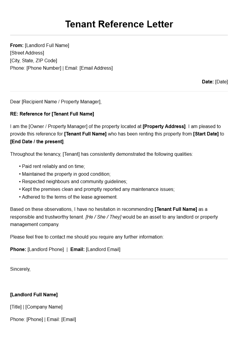 Free Tenant Reference Letter Templates