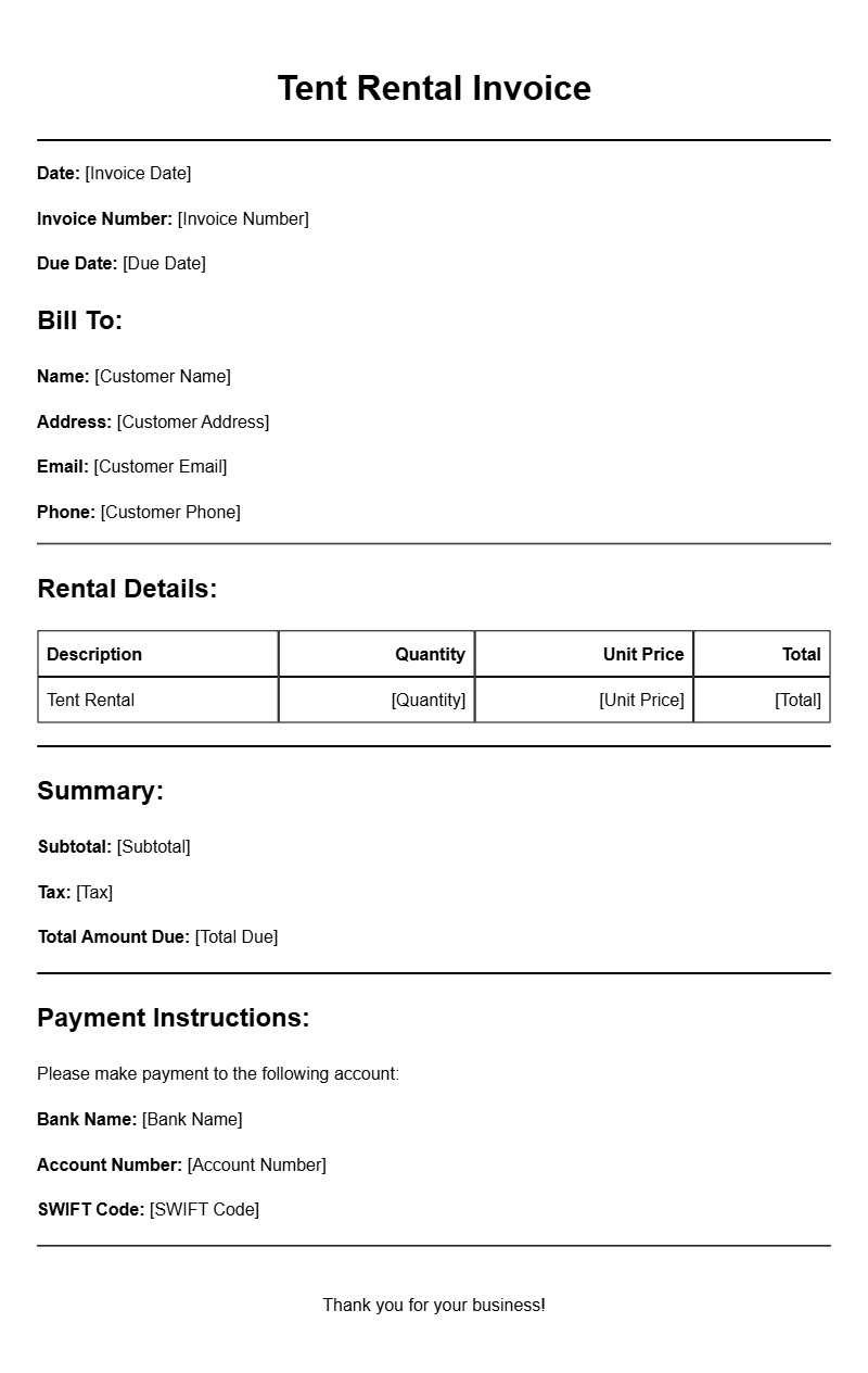 Tent Rental Invoice Templates for Easy Billing Solutions