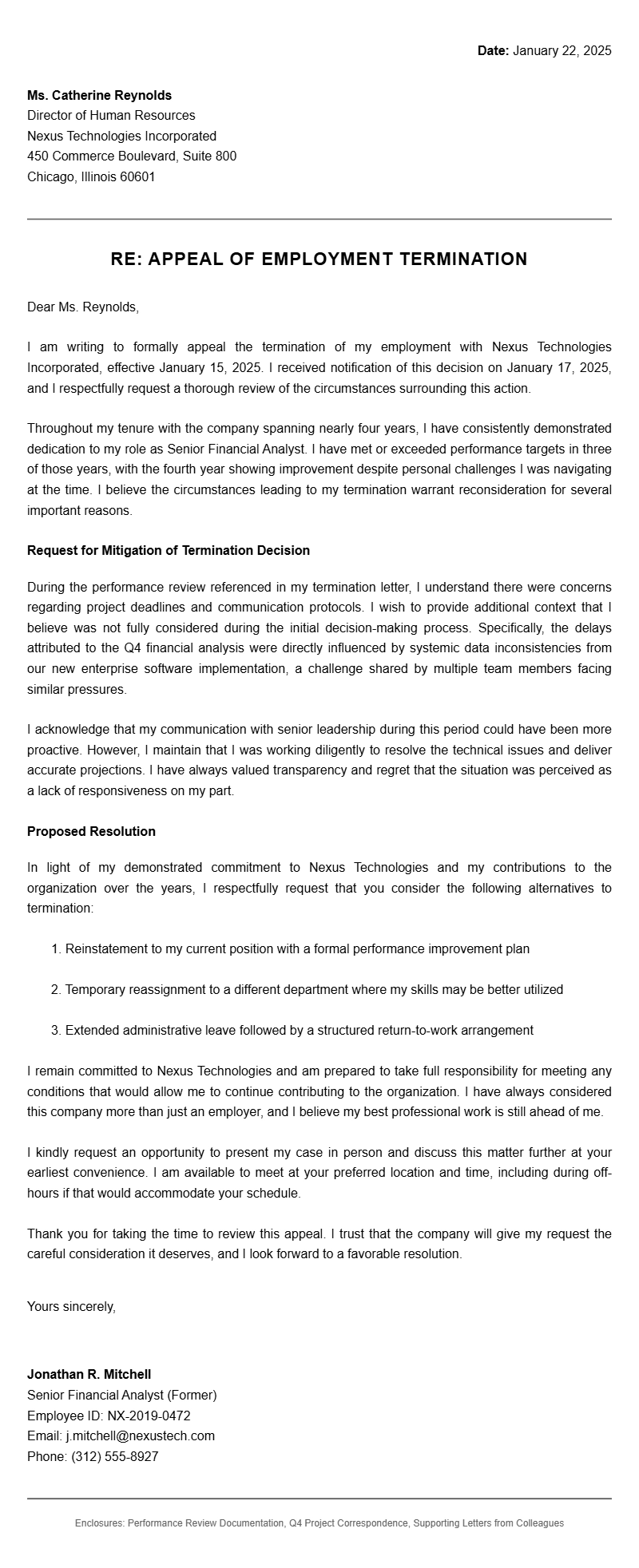 Termination Appeal Letter Samples