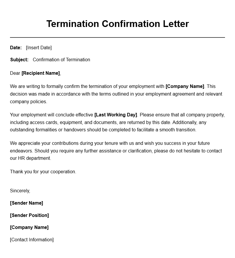 Effective Termination Confirmation Letter Templates for HR Professionals
