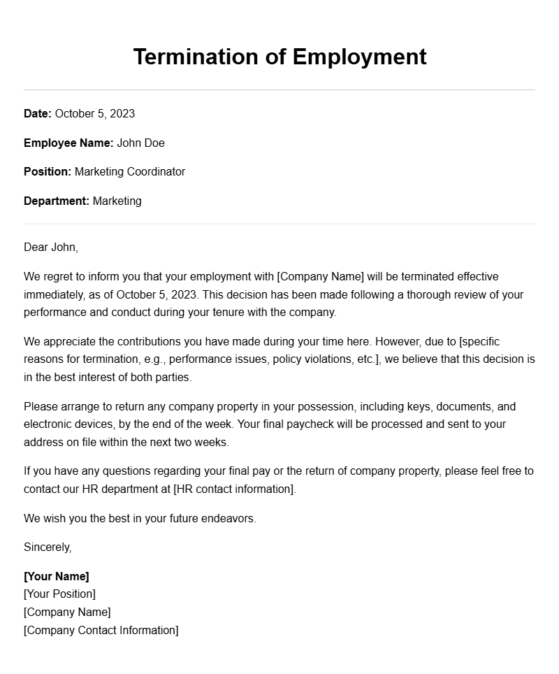 Termination Letter Samples for Easy Reference
