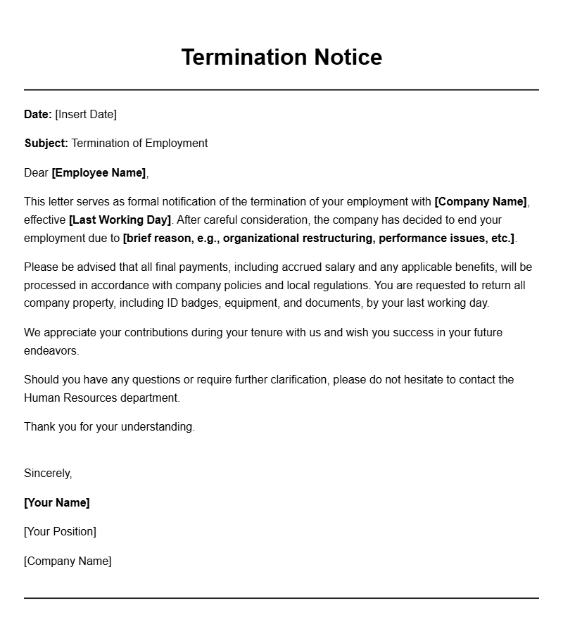 Effective Termination Notice Letter Samples for Employers