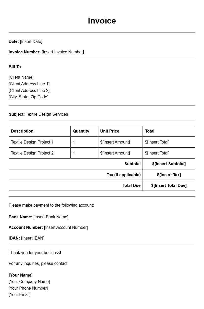 Textile Designer Invoice Templates for Your Business Needs