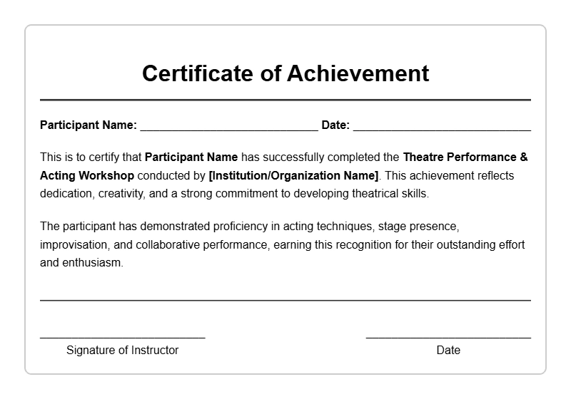 Theater Student Certificate Templates for Recognition and Achievement