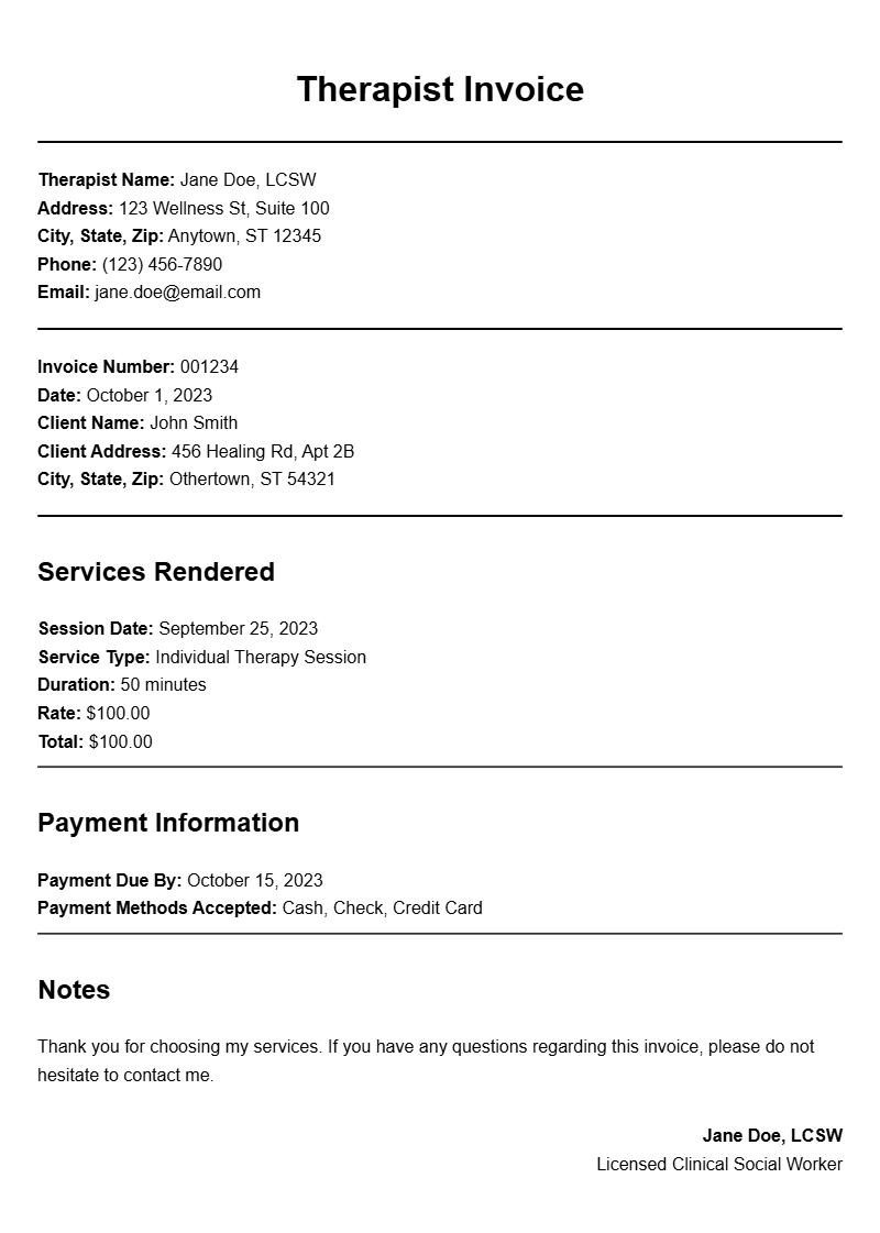 Therapist Invoice Samples for Your Practice Needs