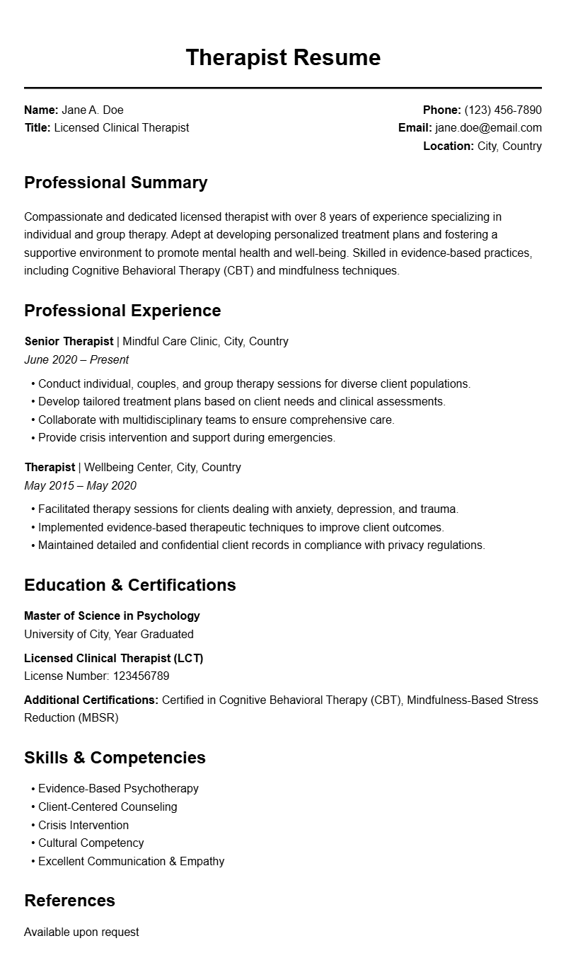 Therapist Resume Templates: Professional & Easy to Customize
