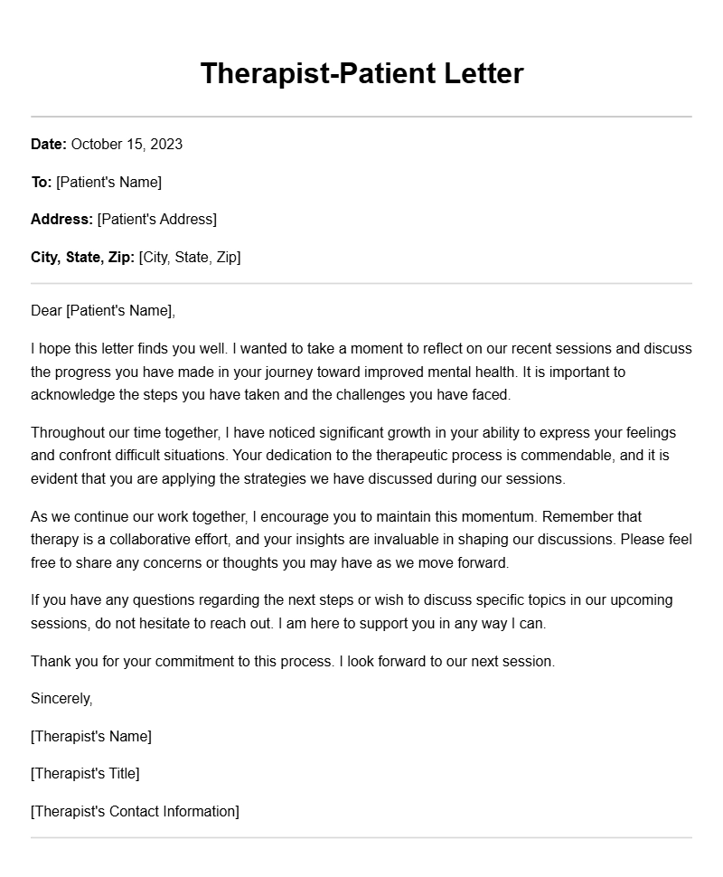 Therapist to Patient Letter Sample Templates and Guidance