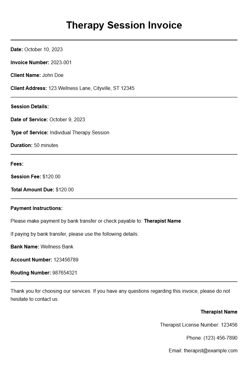 Therapy Session Invoice Samples for Easy Billing