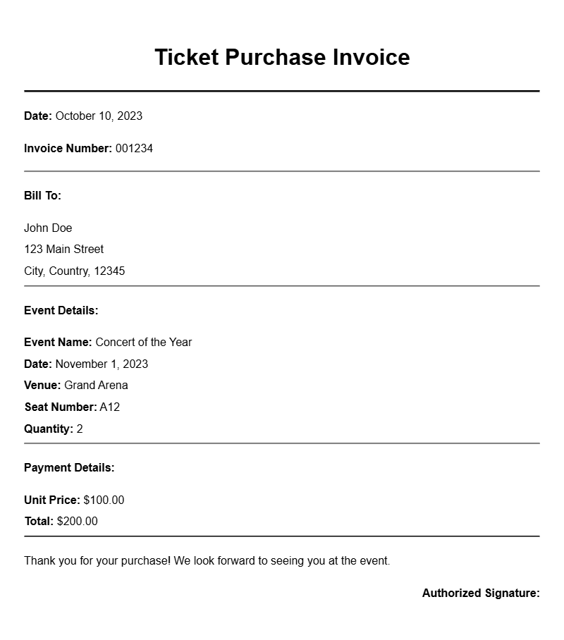 Ticket Purchase Invoice Templates for Easy Transactions