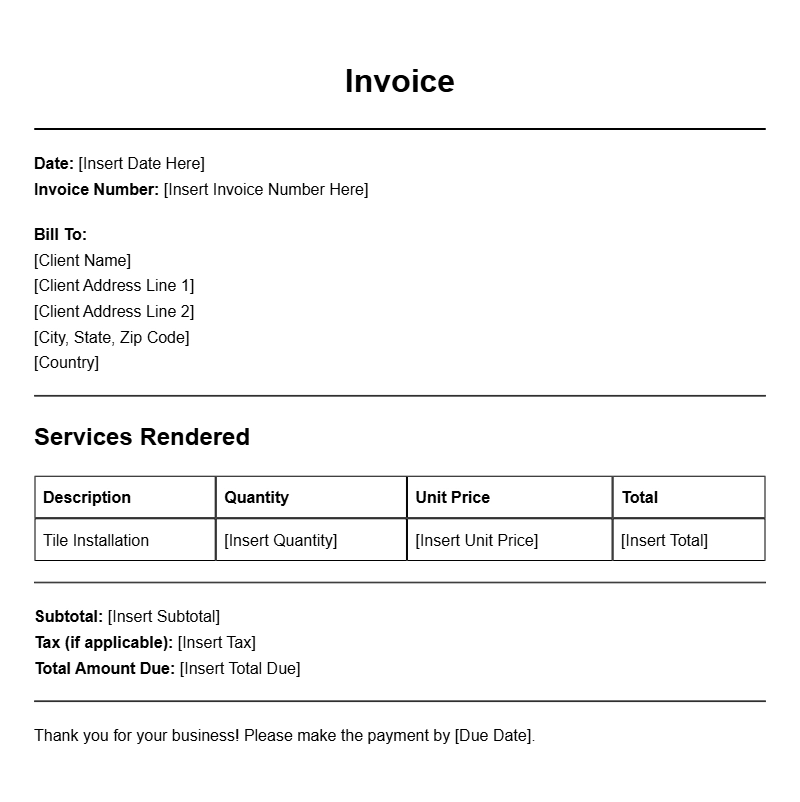 Tile Installer Invoice Templates for Easy Billing