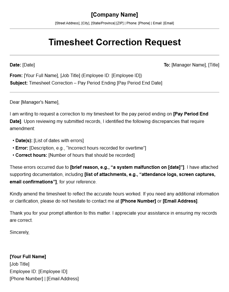Timesheet Correction Letter Templates