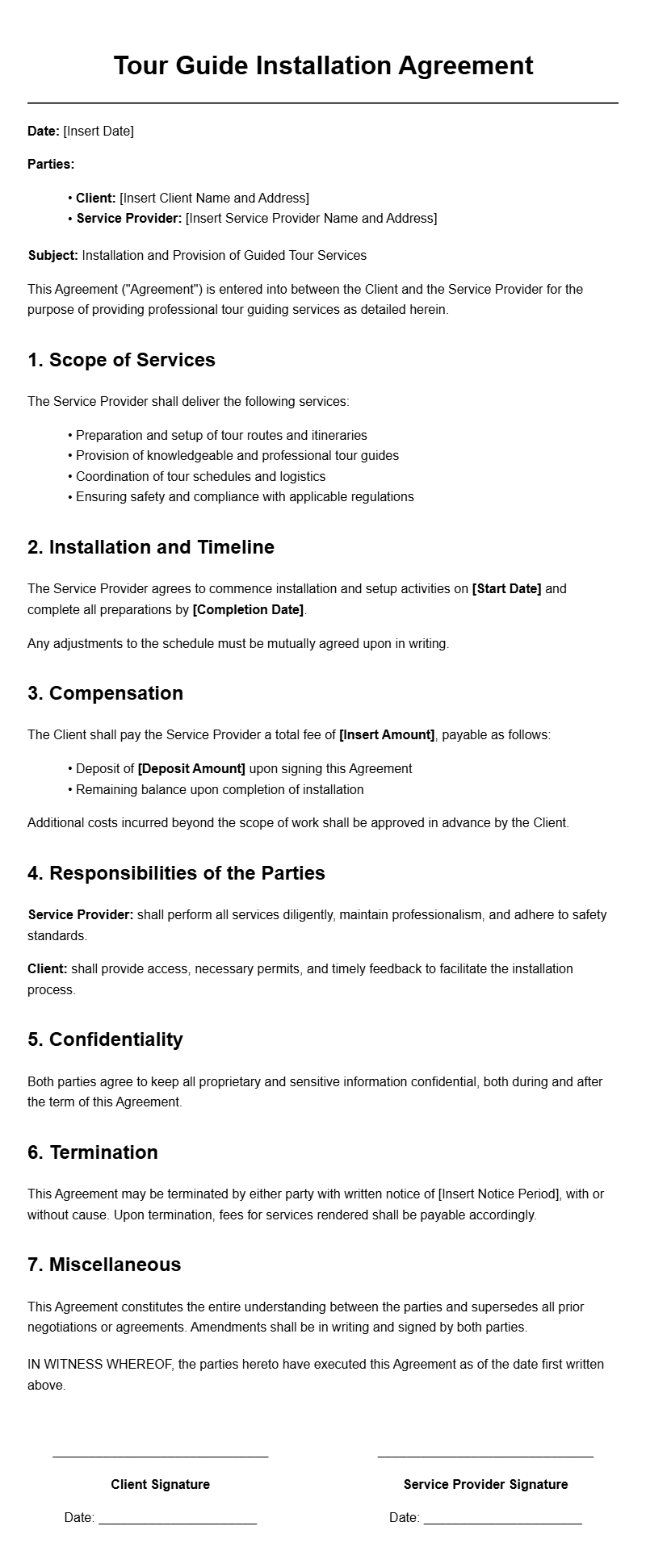 Tour Guide Installation Agreement Templates for Easy Contracts