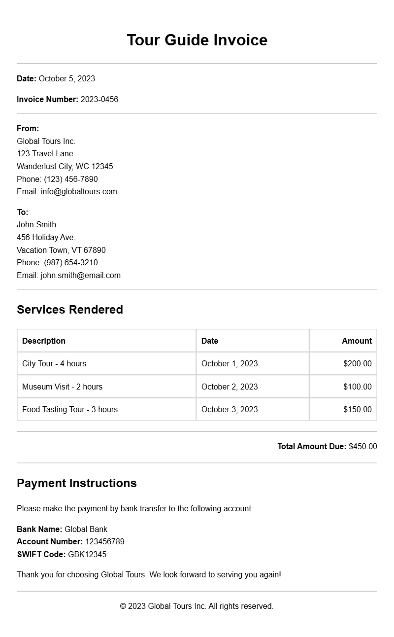 Tour Guide Invoice Samples for Easy Billing Solutions