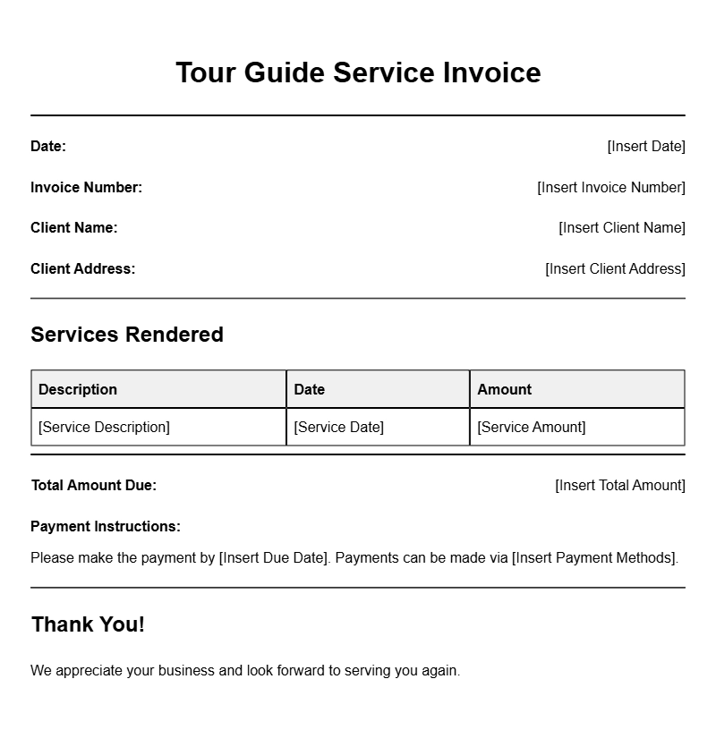 Tour Guide Service Invoice Templates for Easy Billing
