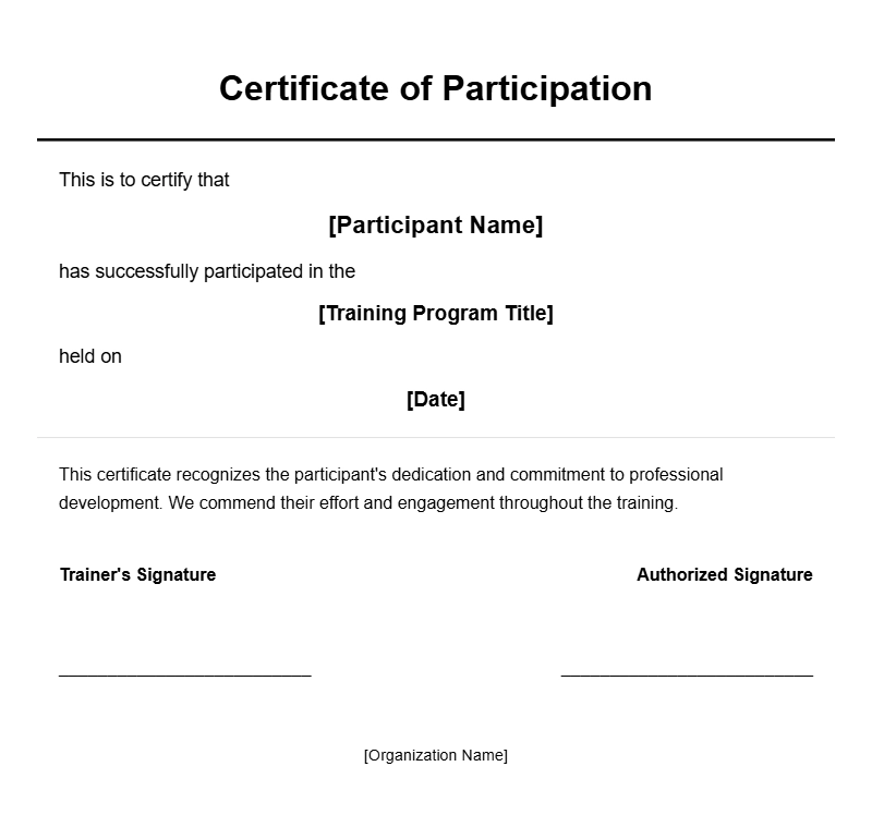 Sample Training Participant Certificates for Your Courses