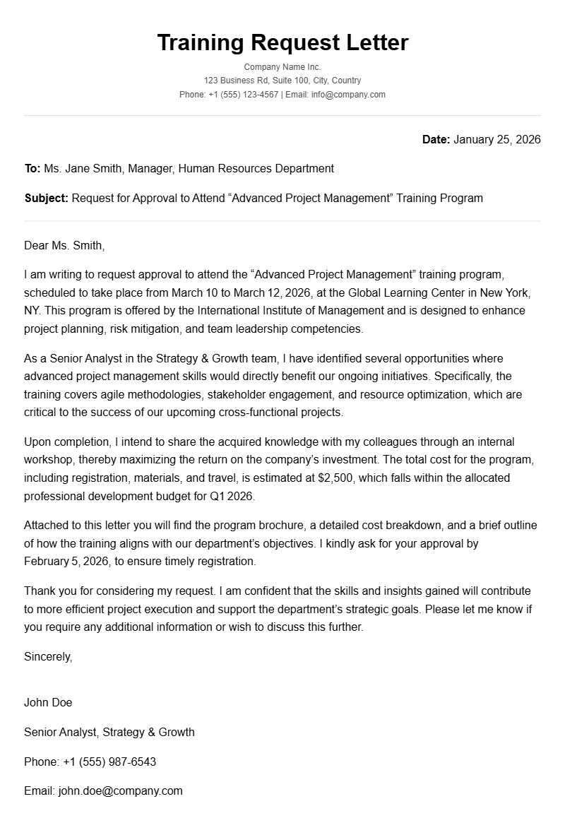 Sample Training Request Letters