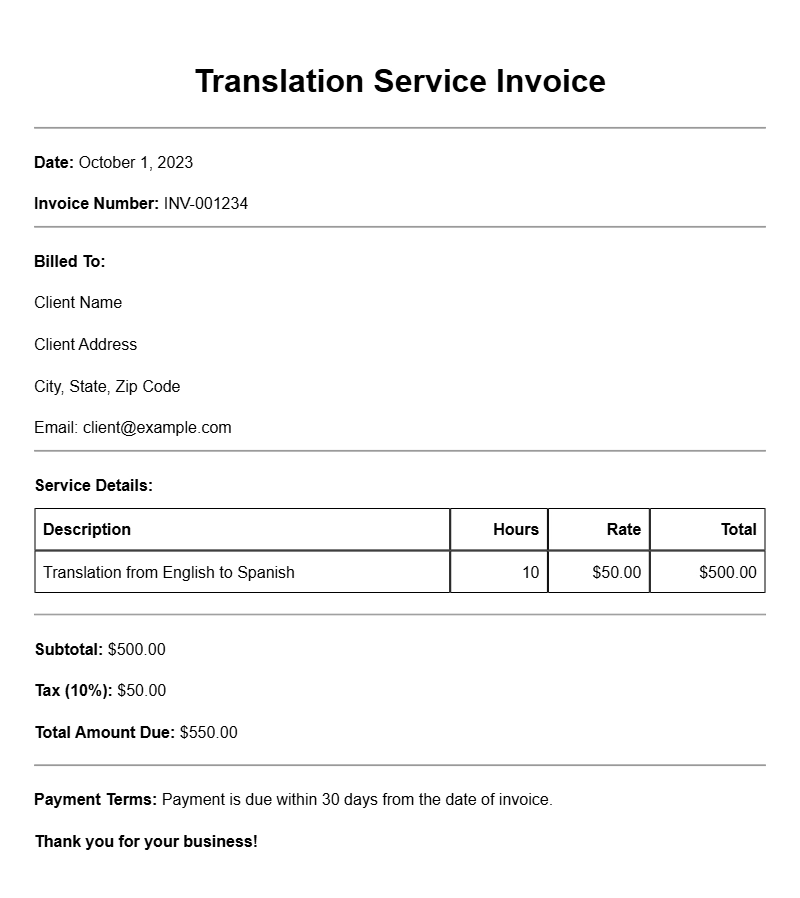 Translation Service Invoice Templates for Easy Billing