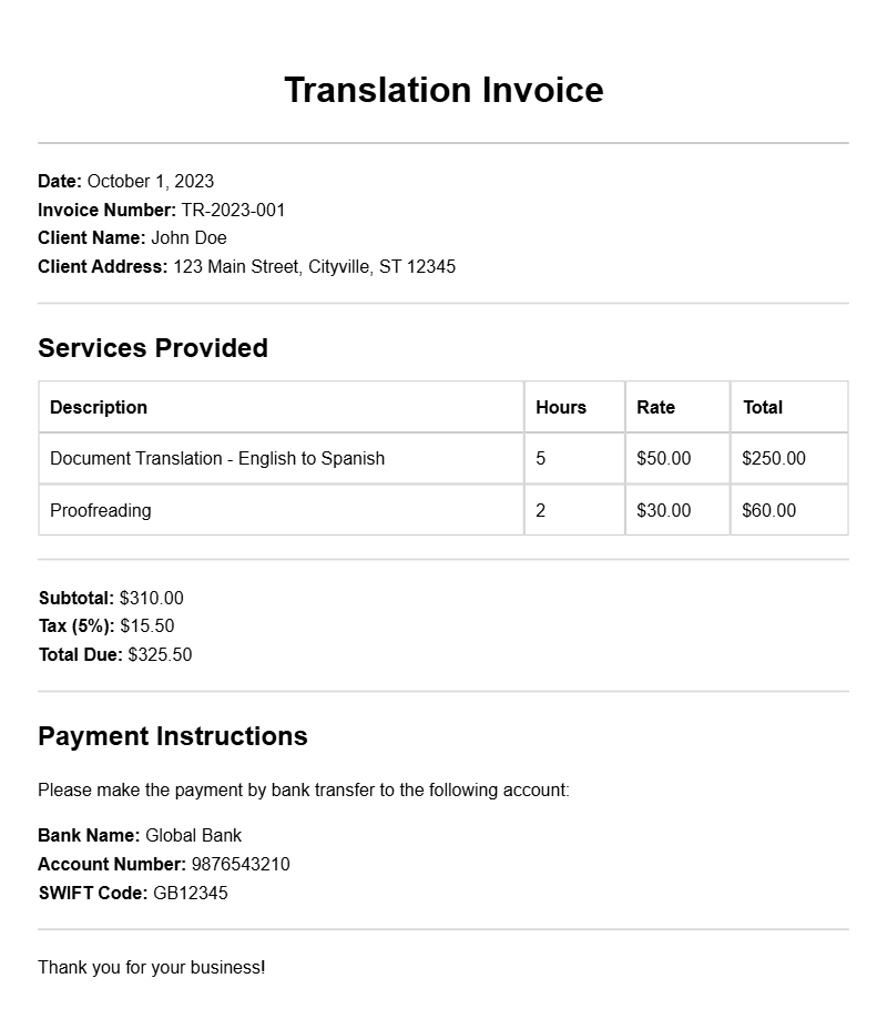 Translator Invoice Templates for Your Billing Needs