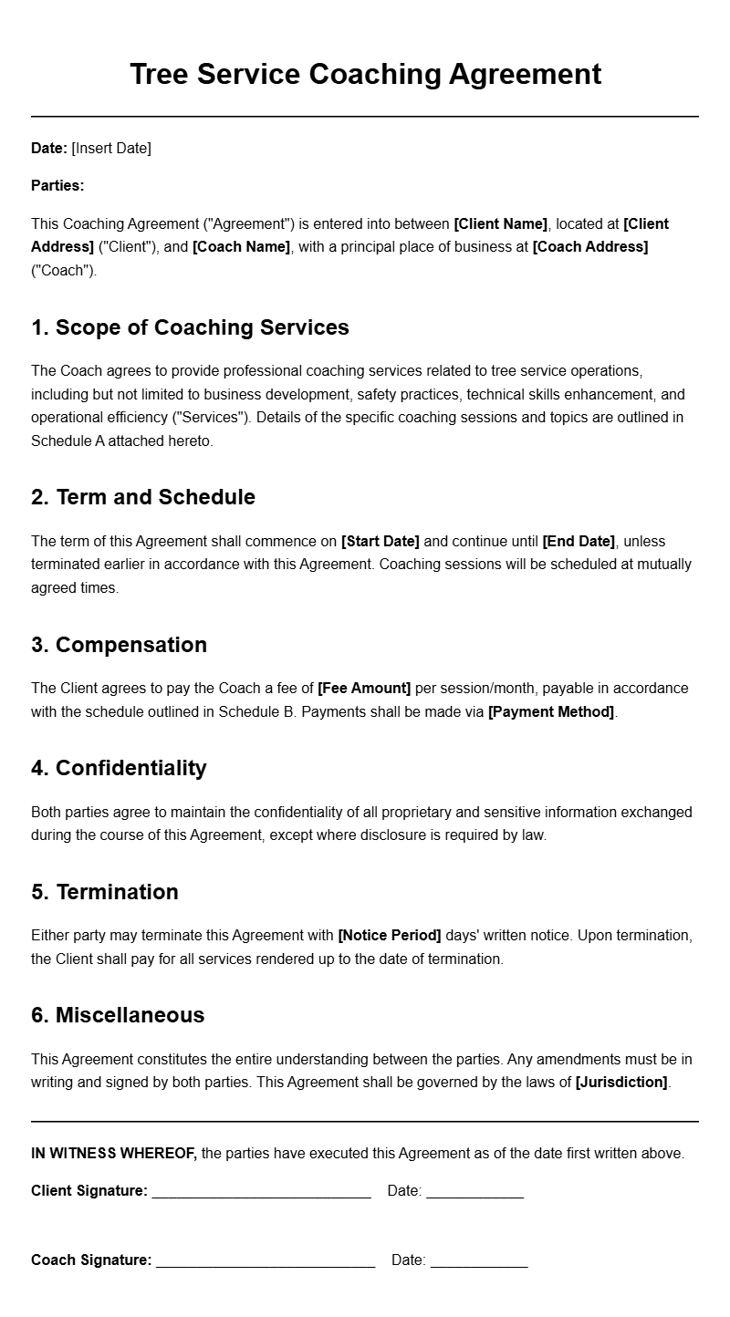 Tree Service Coaching Agreement Templates for Professional Contracts