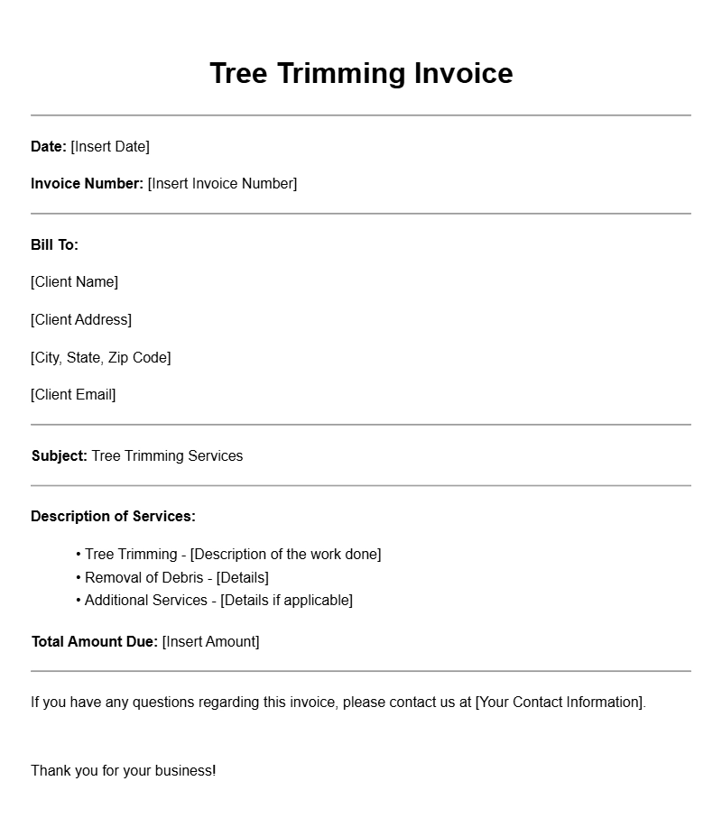 Tree Trimming Invoice Templates for Your Business