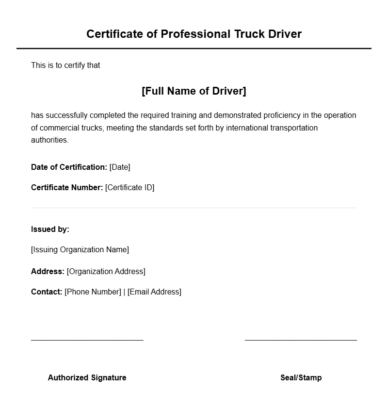 Truck Driver Certificate Templates for Professional Recognition