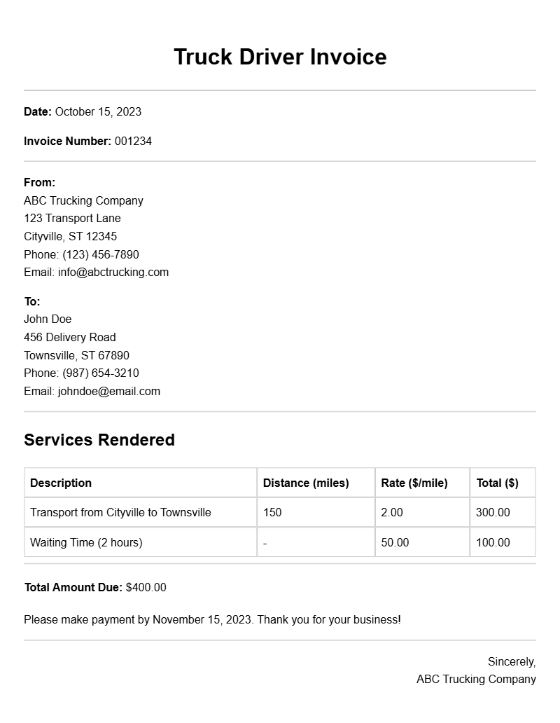 Truck Driver Invoice Samples for Hassle-Free Billing