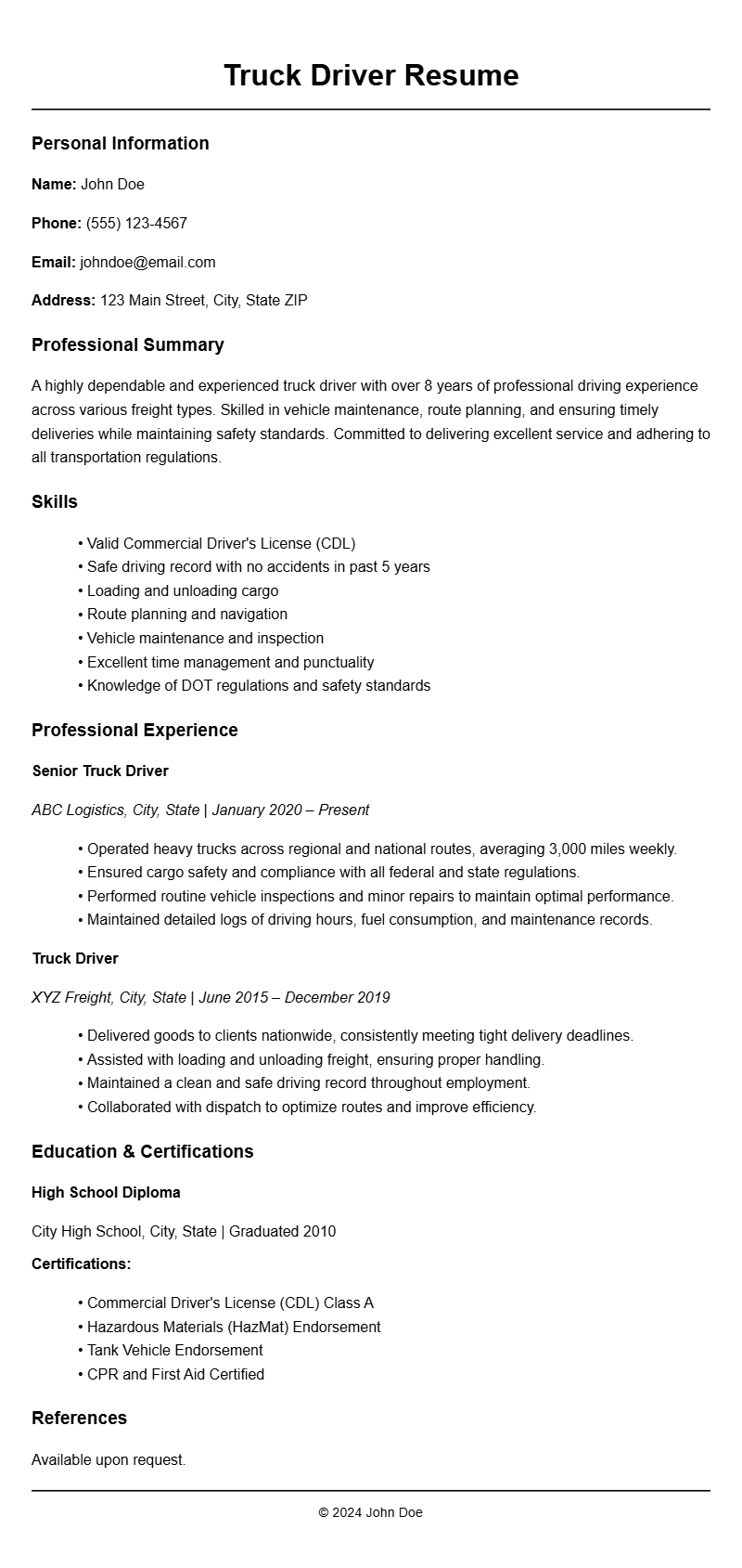 Professional Truck Driver Resume Templates to Impress Employers