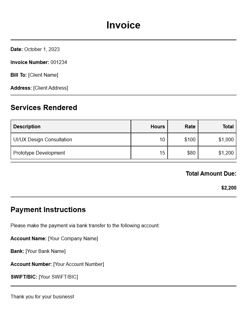 UI/UX Designer Invoice Templates for Creative Professionals