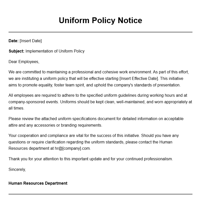 Sample Uniform Policy Notice Letters for Employers