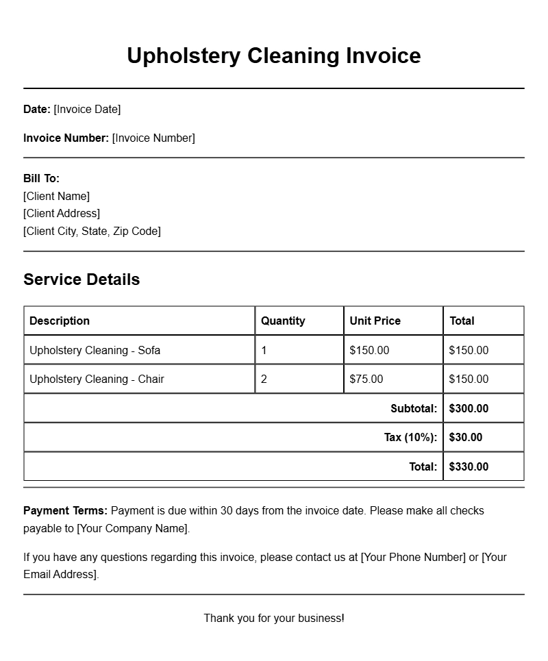 Upholstery Cleaning Invoice Templates for Your Business