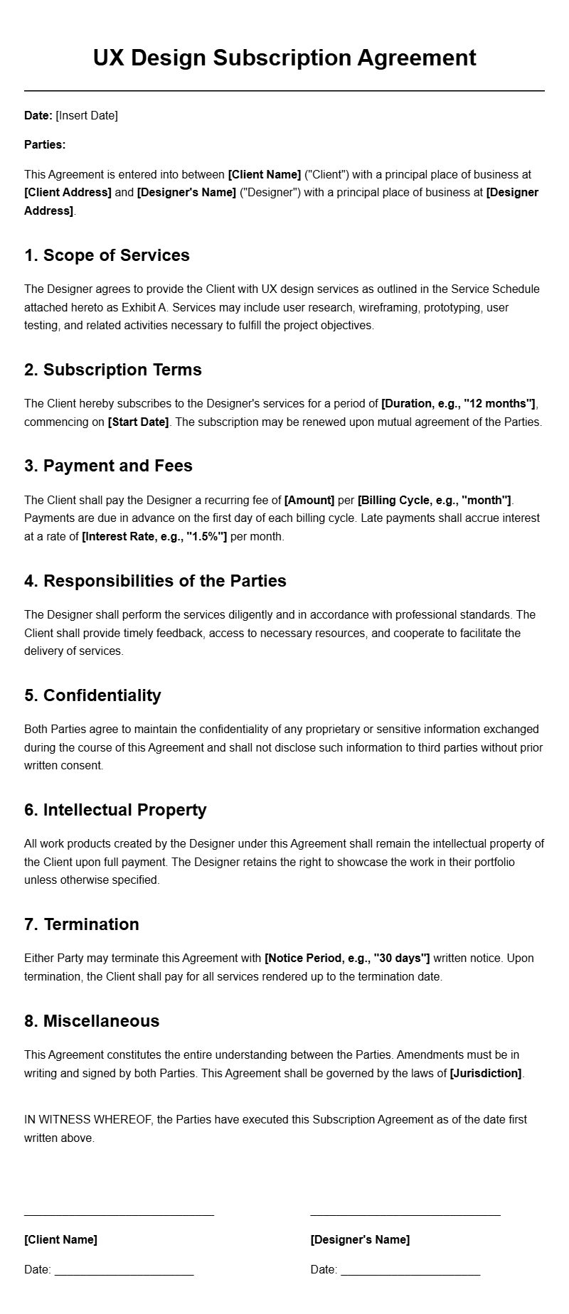 UX Designer Subscription Agreement Templates for Easy Setup