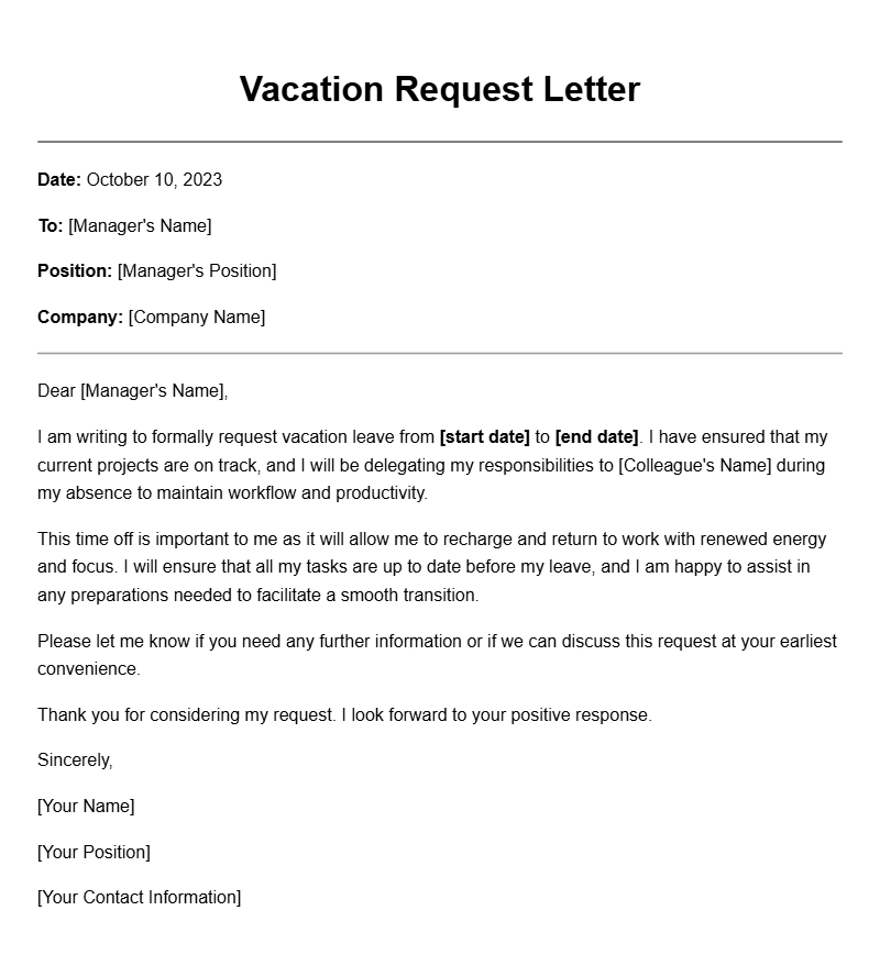 Vacation Request Letter Samples for Your Reference