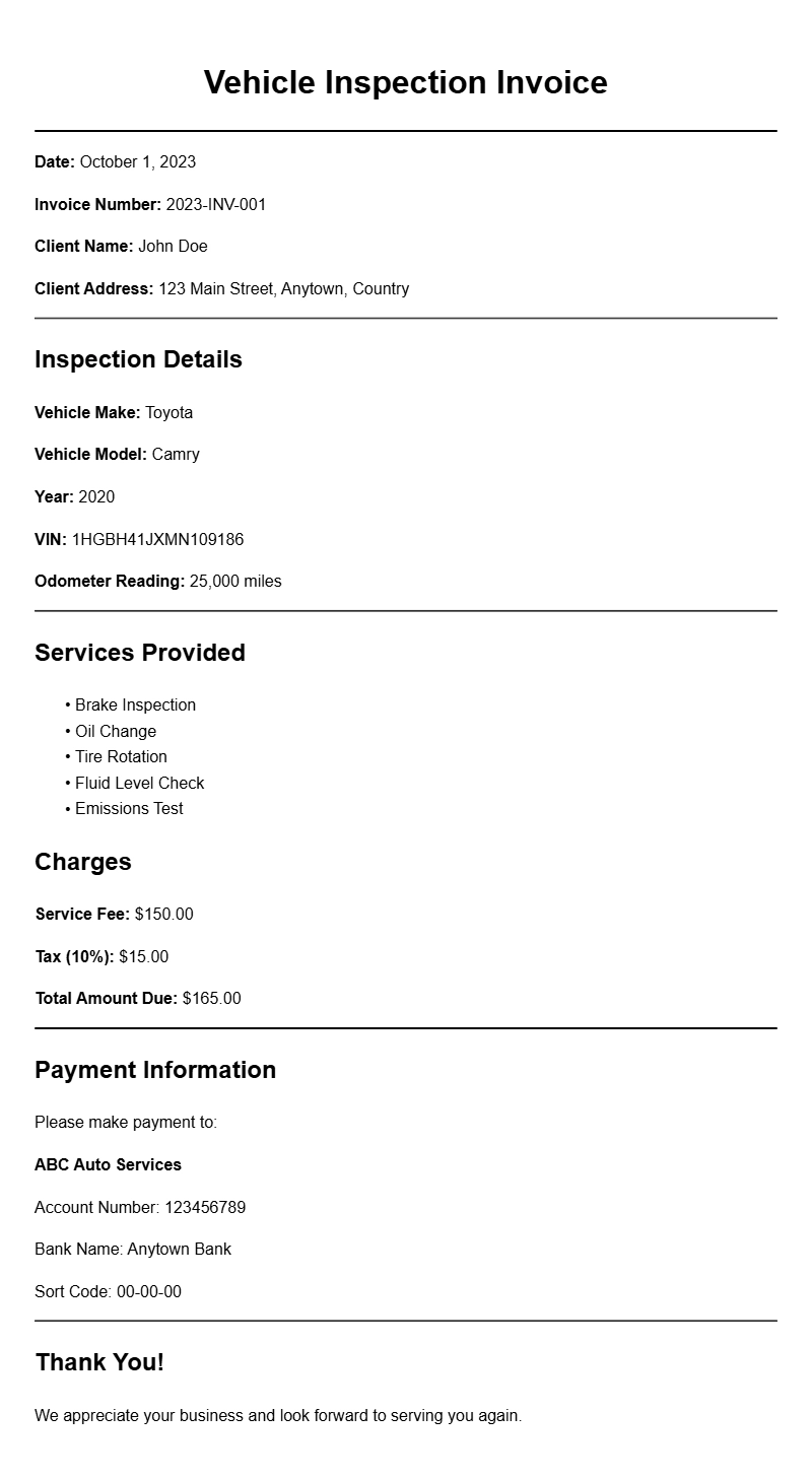 Vehicle Inspection Invoice Samples for Your Business Needs