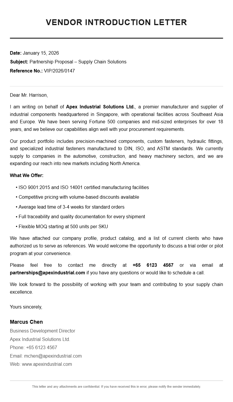 Vendor Introduction Letter Samples – Professional Templates