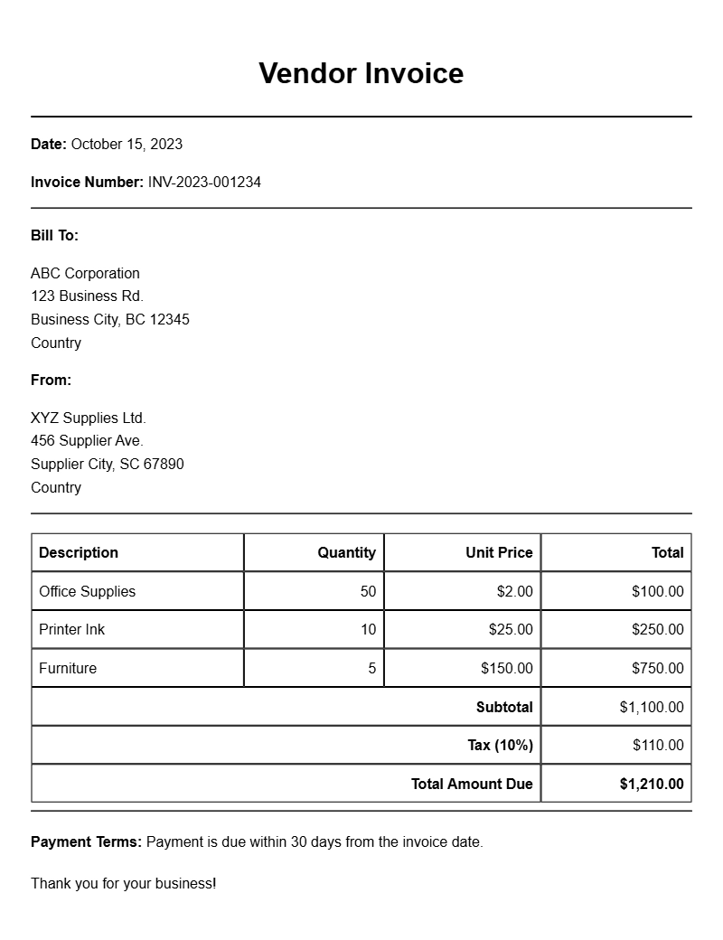 Vendor Invoice Samples: Effective Formats for Your Business