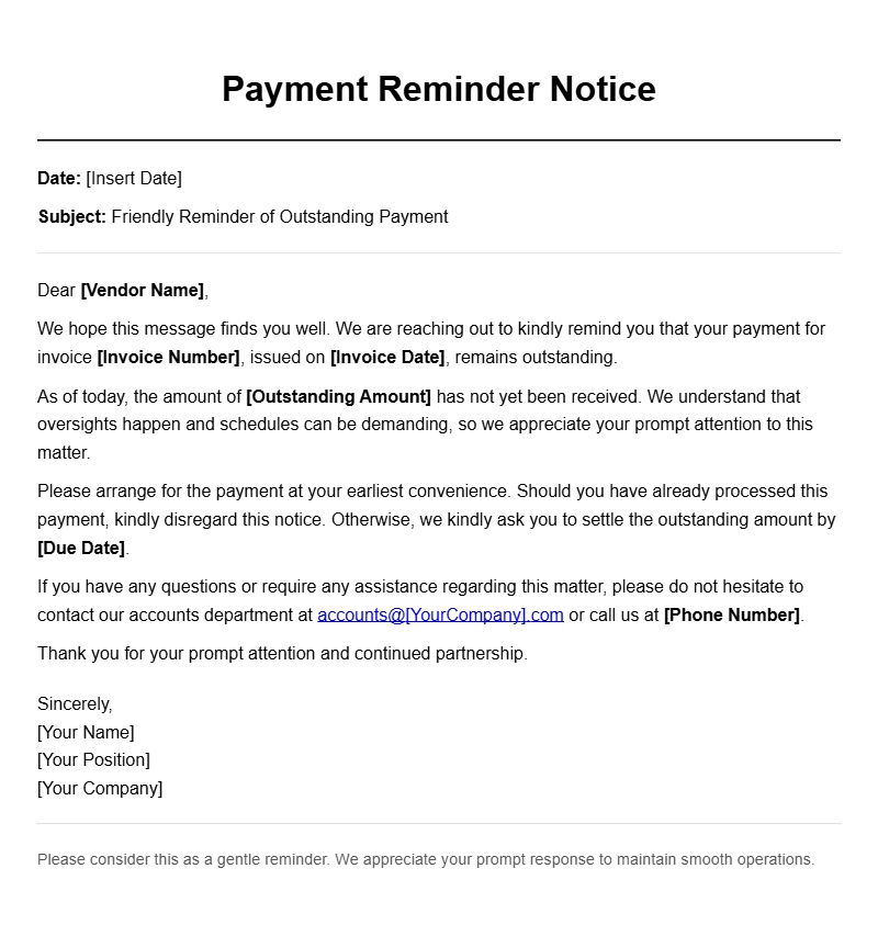 Effective Vendor Payment Reminder Letter Templates