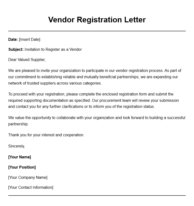 Vendor Registration Letter Samples for Business Applications Vendor Registration Letter Samples for Business Applications