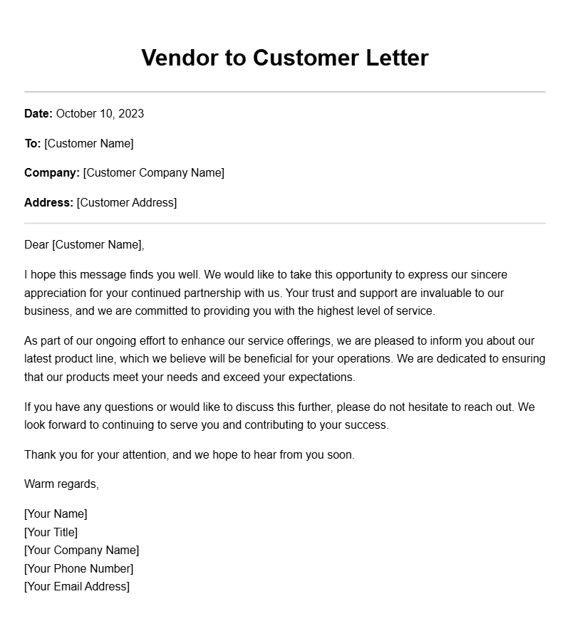 Vendor to Customer Letter Samples for Effective Communication