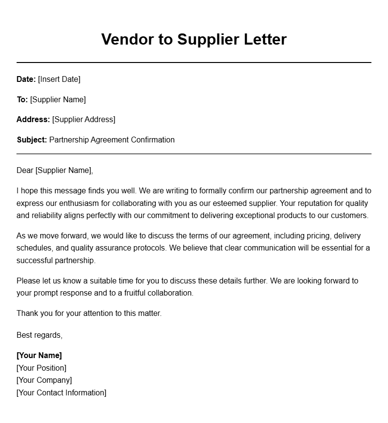Vendor to Supplier Letter Samples for Your Business Needs
