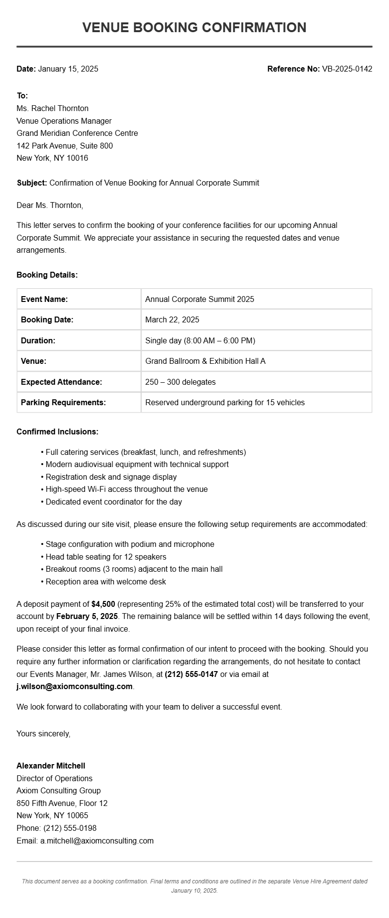 Venue Booking Letter Template Examples