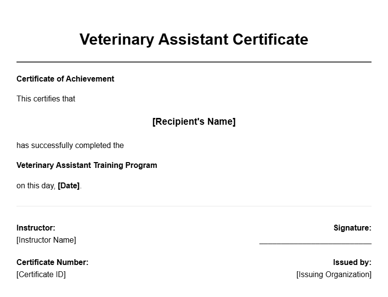 Sample Veterinary Assistant Certificates for Your Certification Journey