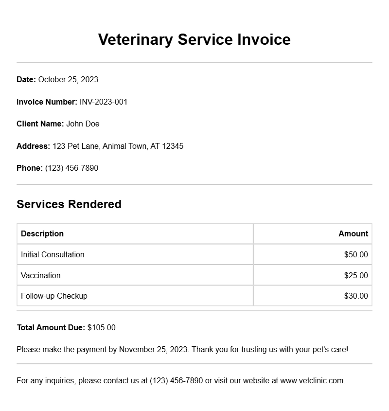 Veterinary Service Invoice Samples for Your Practice