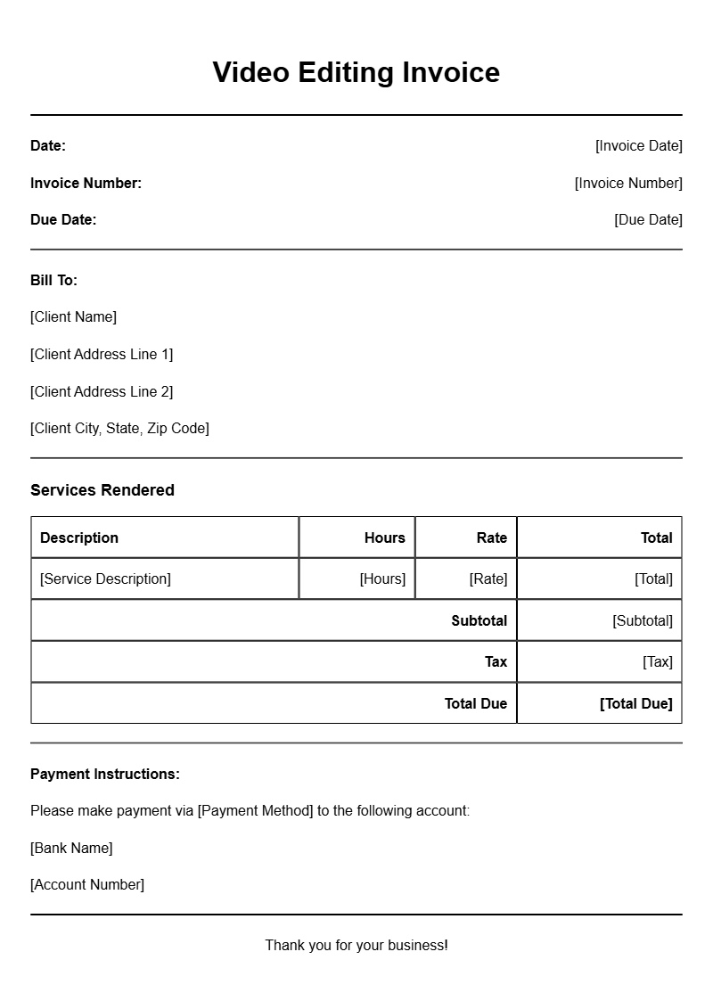 Video Editing Invoice Templates for Creative Professionals