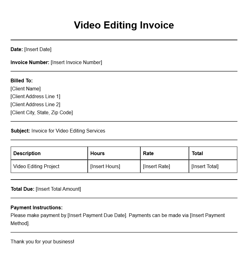 Video Editor Invoice Templates for Creative Professionals