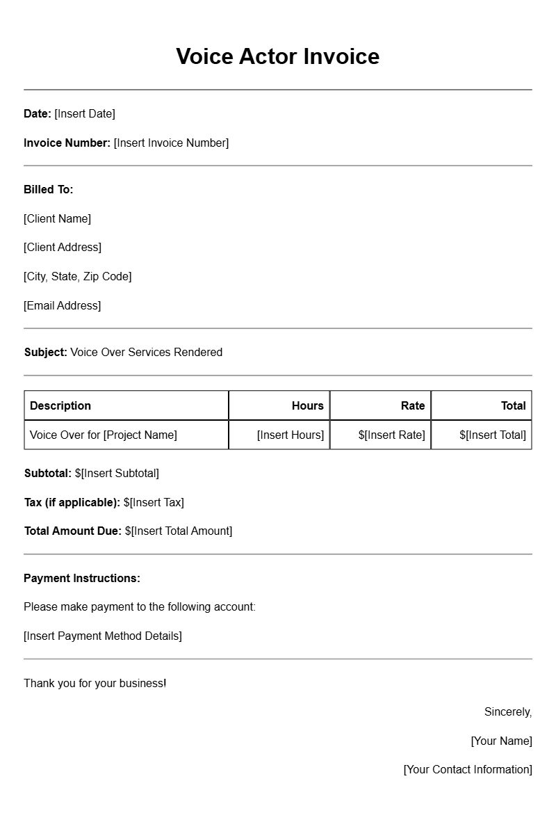 Voice Actor Invoice Templates for Your Business Needs