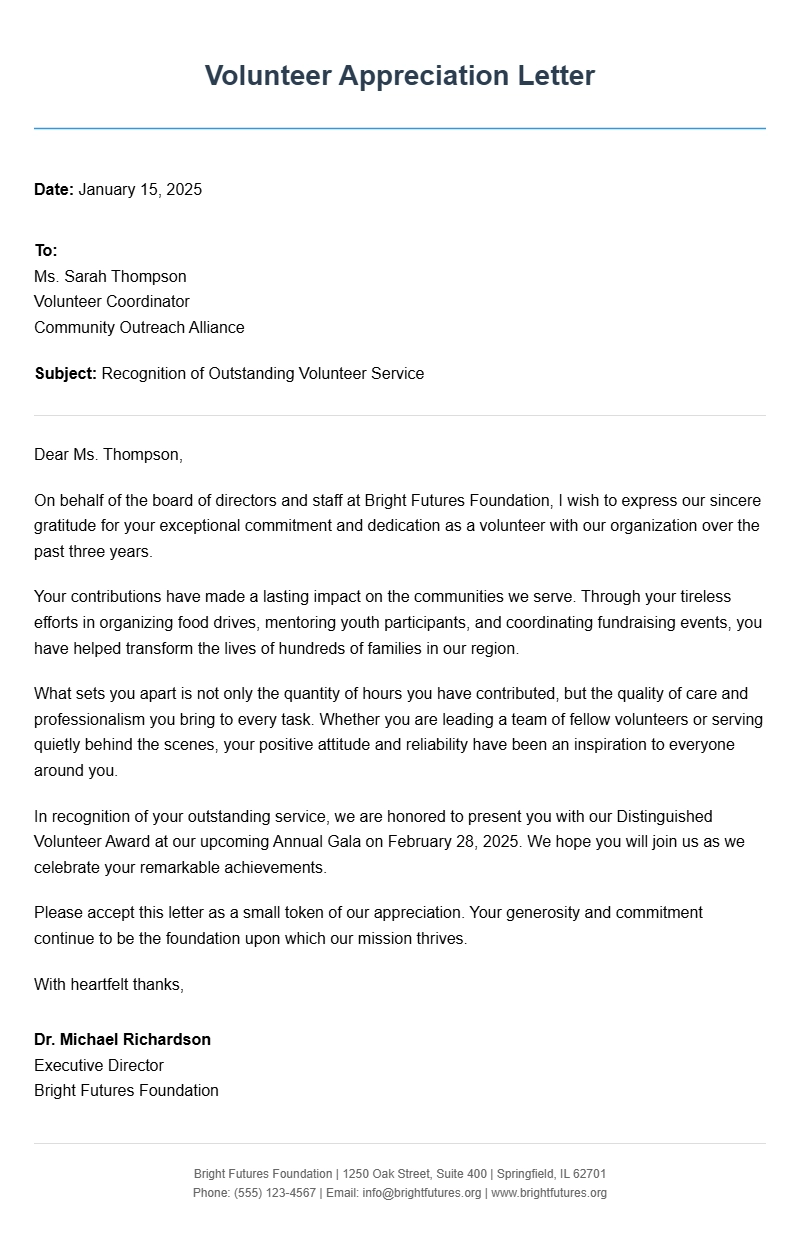 Volunteer Appreciation Letter Samples